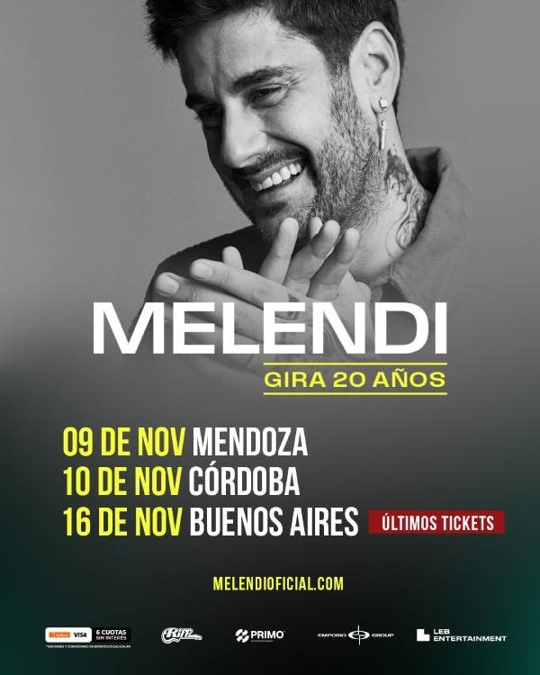 MELENDI ANUNCIA SUS SHOWS EN MENDOZA Y CÓRDOBA