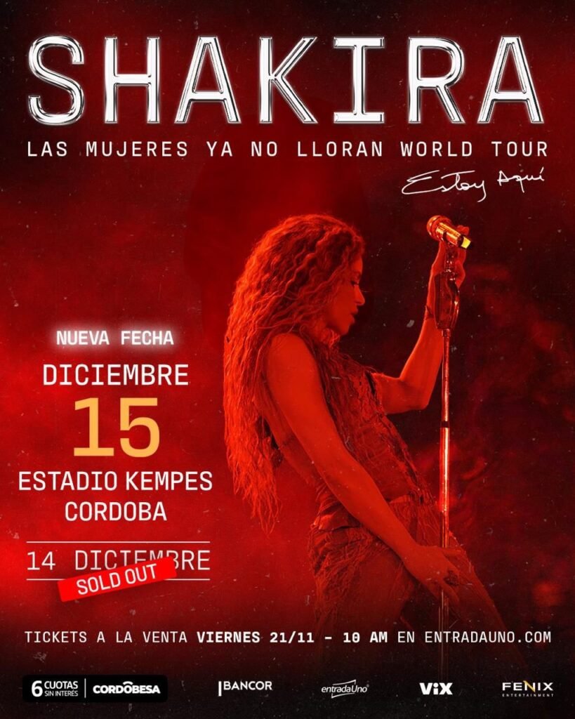 POR ENTRADAS AGOTADAS SHAKIRA SUMA NUEVA FECHA EN CÓRDOBA