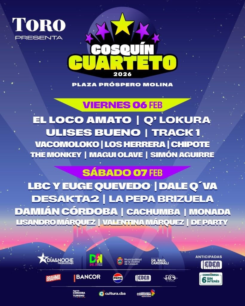 Grilla de artistas confirmadas para el Cosquín Cuarteto 2026